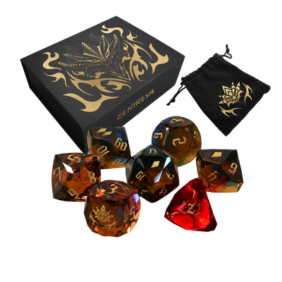 Zentreya Lava and Blue Obsidian Glass Dice Set